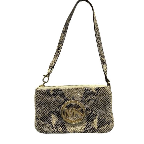 Michael Kors Leather Wristlet with Snake Skin Print - Picture 11 of 11